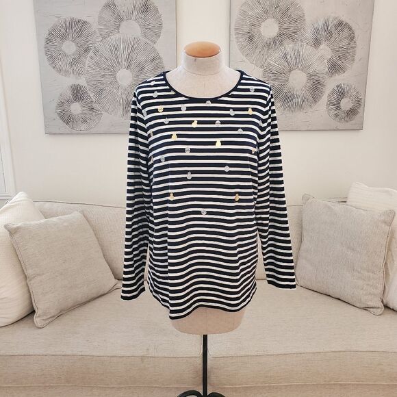 Talbots Long Sleeve Crewneck Christmas Ornaments Tee sz 1X - Picture 2 of 11